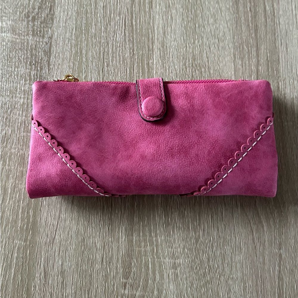Suede Fold-Over Wallet - Fuchsia Pink